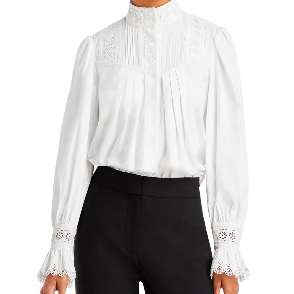 Rebecca Taylor Poplin Lace Trim Top - Picture 2 of 12